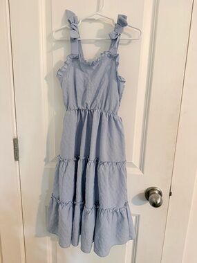 SHEIN Light Blue Tiered Sundress with Bow Shoulder Straps